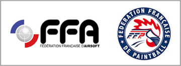 Logos FFA Airsoft et FFP Paintball France Logos de la FFA (Fédération Française d'Airsoft) et de la Fédération Française de Paintball (FFP), symbolisant une collaboration ou une reconnaissance mutuelle.