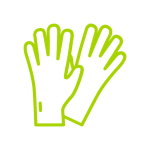 Gants de Protection : Icône de Sécurité Icône de contour jaune-vert représentant une paire de gants de protection ou de jardinage sur fond noir.