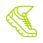 Icône Chaussure Randonnée Montagne - Sport Outdoor Icône de chaussure de randonnée montante, contour vert clair sur fond noir, idéale pour la marche et l'aventure.