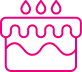Icône Gâteau Anniversaire Dégoulinant Bougies Fête Contour rose vif d'un gâteau à deux étages avec glaçage dégoulinant et trois flammes de bougie stylisées sur le dessus.