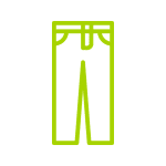 Icône Vêtement : Pantalon ou Jean Stylisé Icône de pantalon ou de jean en contour vert citron sur fond noir, représentant un vêtement pour le bas du corps.