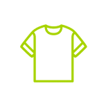 Icône Vêtement T-Shirt Vert Citron Minimaliste Contour de t-shirt simple à manches courtes, dessiné en ligne verte citron sur fond noir.